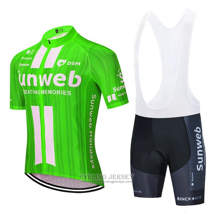 2020 Cycling Jersey Sunweb Green White Short Sleeve And Bib Short